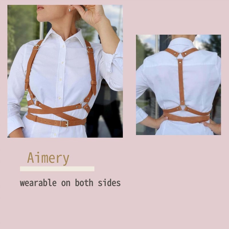 Aimery Store Gothic Leather Waist Harness Belt for Women - Adjustable Chest Vest Body Harness Chains Top for Party, Nightclub, Dating - Image 3